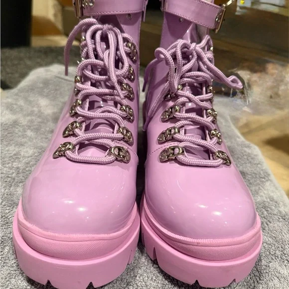 Lilac lavender Jeffrey Campbell Czech chunky heeled combat boots NWOB - Picture 3 of 4